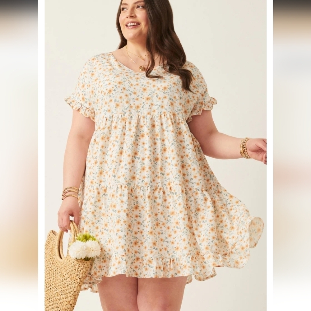 Hayden Cream Floral Ruffle Sleeve Babydoll Dress